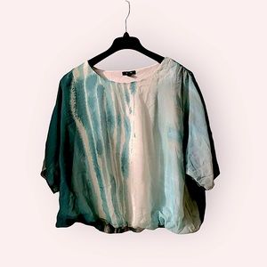 Alfani Light Blue Patterned Blouse With Elastic Blouson